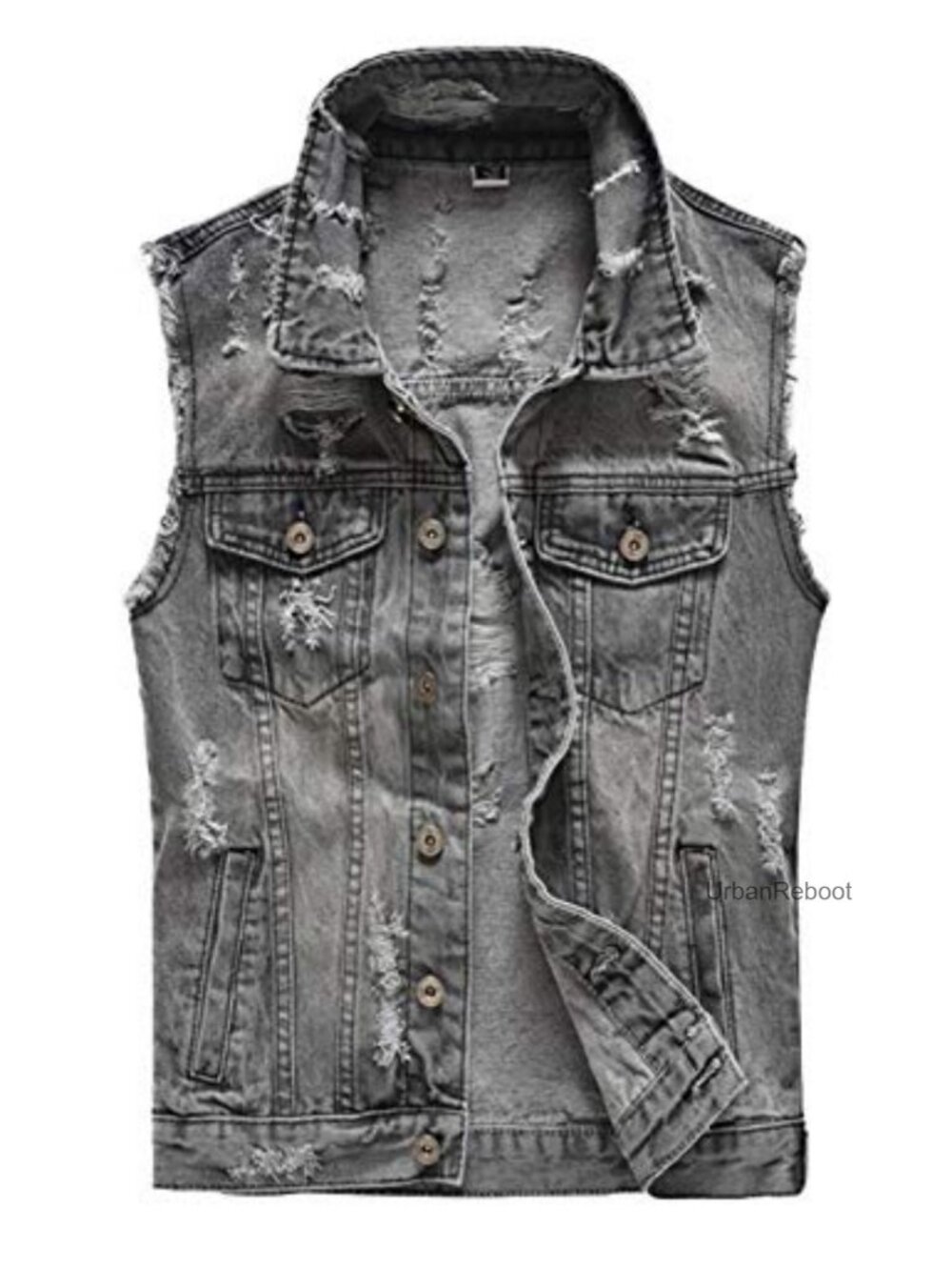 Men's Sleeveless Ripped Denim Vest Slim Fit Button Down Jacket - Picture 1 of 5